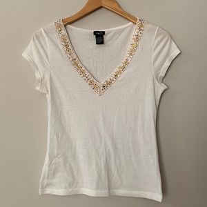 Rue 21 bejeweled white v-neck tee